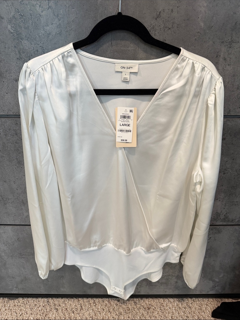 ON 34th White Long-Sleeve Wrap Bodysuit - Large